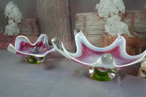 RARE pair Italian Murano art glass bowls coupe center pieces nice colours