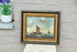 Vintage oil canvas painting fisherman boats maritime 1970s