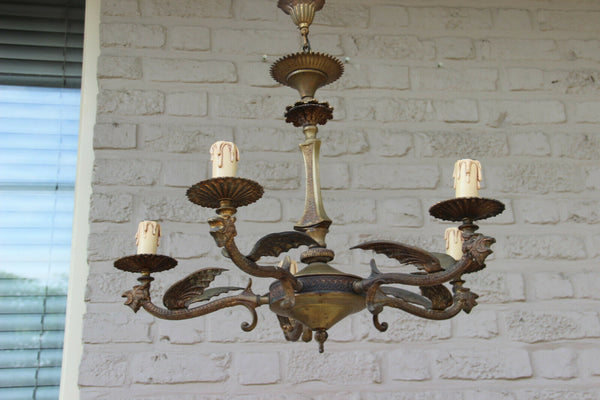 Antique French neo gothic castle 5 arms dragon  chandelier lamp rare