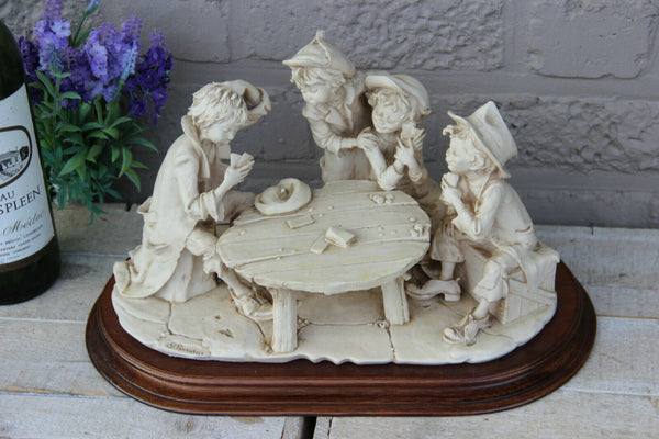 giuseppe armani capodimonte statue card players wood base resin cast