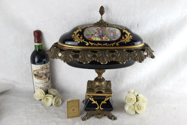 HUGE french Limoges marked Porcelain bronze centerpiece coupe table victorian