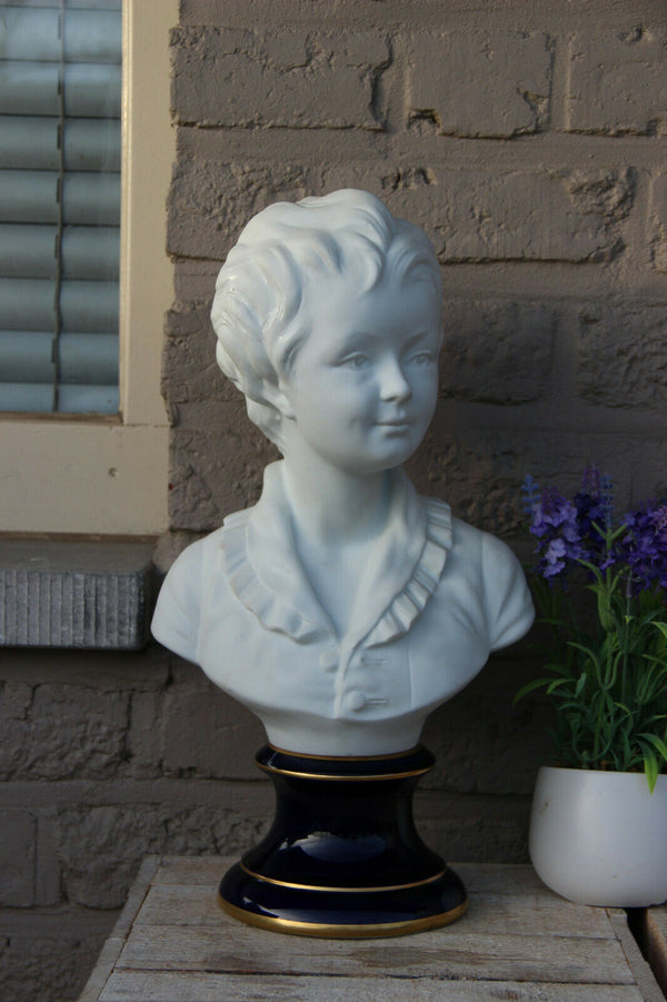 XL French Tharaud Limoges marked bisque porcelain buste houdon child