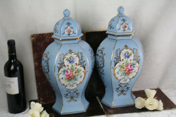 Antique pair French hand paint signed P bruny Vases in porcelain  floral decor