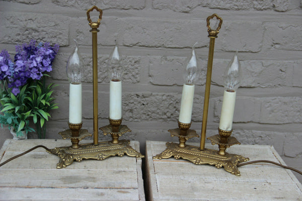PAIR french 1950 Bouillotte table brass lamps