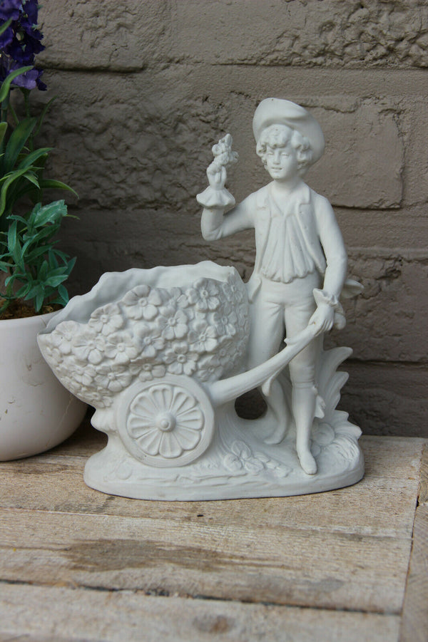 Small German bisque porcelain statue vase planter romantic young figurine