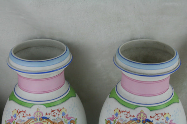 Gorgeous PAIR Antique French Vases in Sevres Bisque putti cherubs 1920 rare