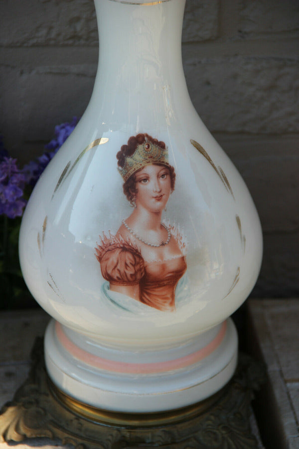 PAIR antique French opaline glass napoleon Josephine oil lamps rare