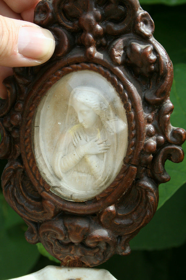 Antique napoleon III  wood pipe clay Meerschaum madonna holy water font 1880