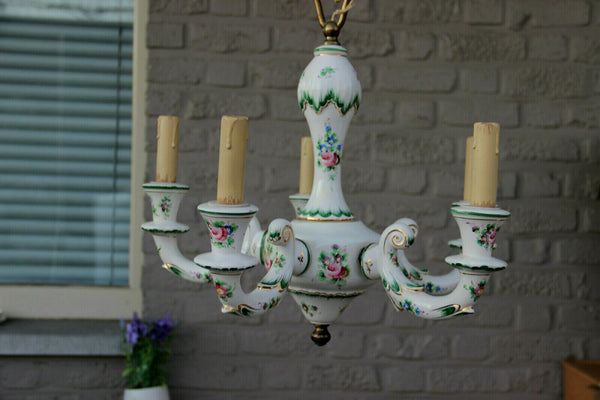 French vintage porcelain Floral chandelier 1960