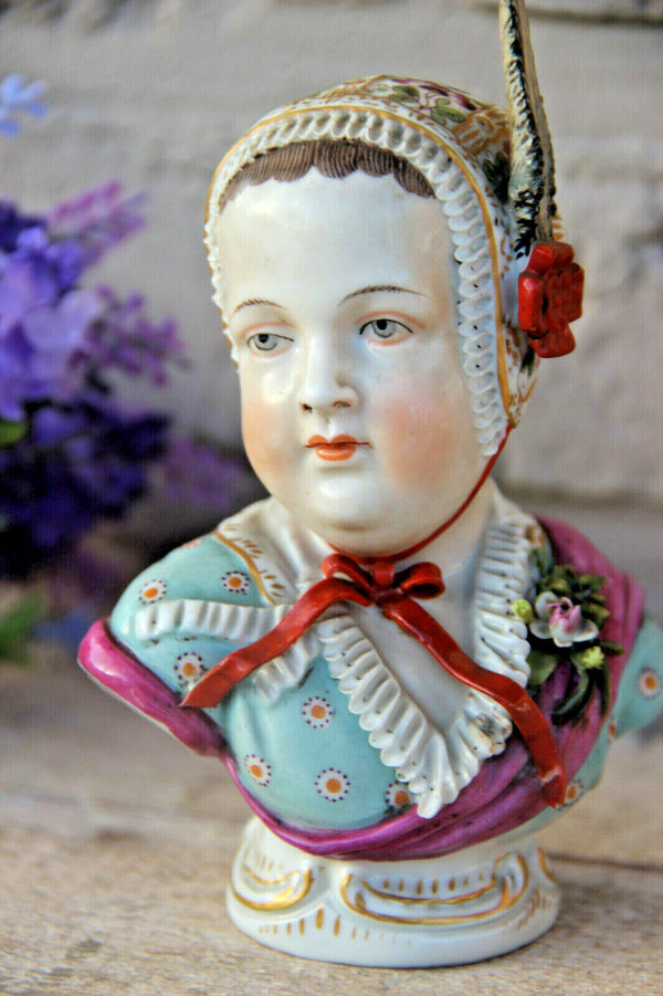 PAIR antique Sitzendorf  Porcelain figurine bust Bourbon kids Prince princess