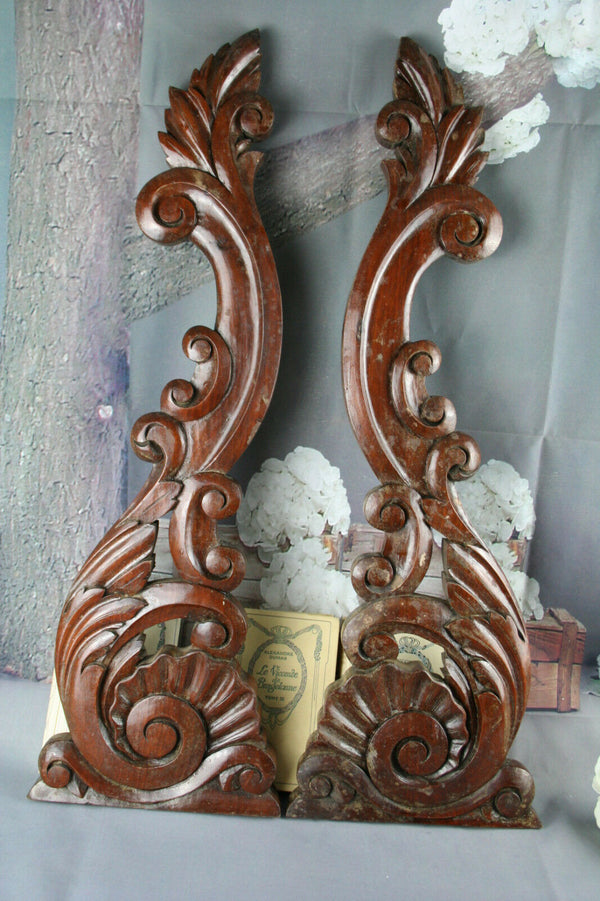 Antique PAIR Large French Cabinet wood Carved side elements ornaments