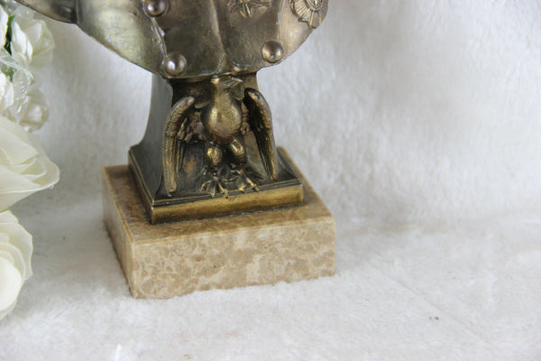 Antique French Bust Napoleon officer eagle bronze spelter Signed marble base