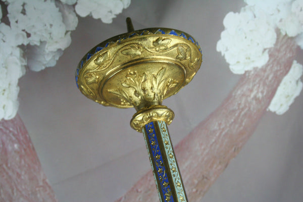 Wonderful Altar Brass enamel Religious Church Candlestick candlestick 1900