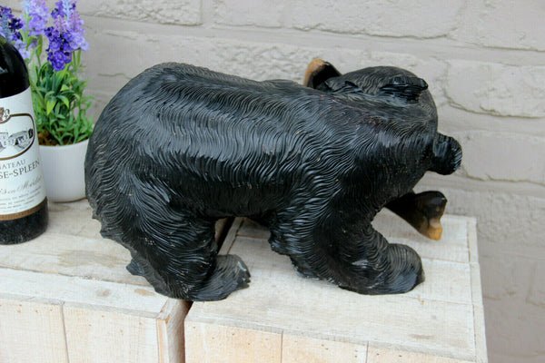 XL vintage japanese hokkaido  hand wood carved bear salmon statue figurine