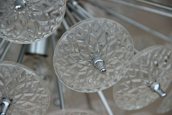 Val Saint Lambert Crystal glass discs Sputnik Chandelier chrome pendant 1960