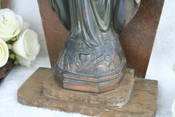 Antique Sacred heart christ spelter regule in a wood chapel religious 1935 franc