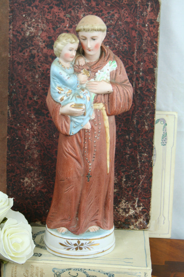 Antique french Porcelain Holy saint Anthony  statue Religious figurine