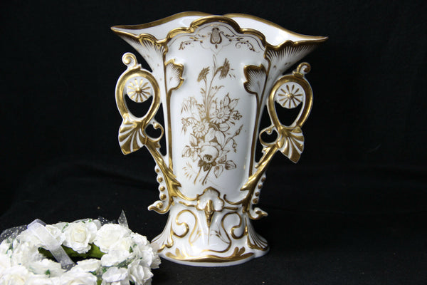 Antique vieux paris old porcelain Vase hand paint floral decor