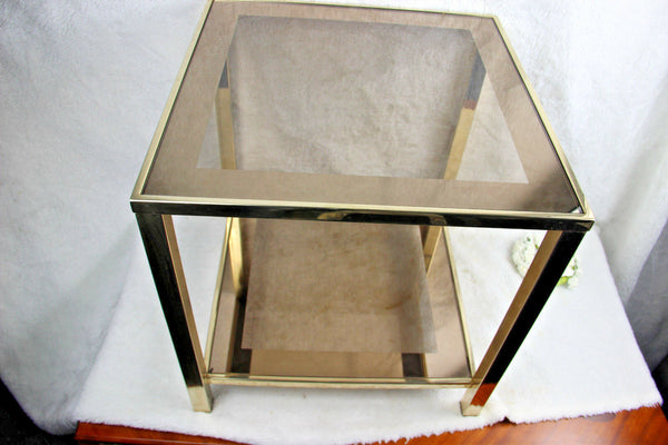 BELGO Chrome Vintage mid century Coffee side table gold gilt smoked glass n2