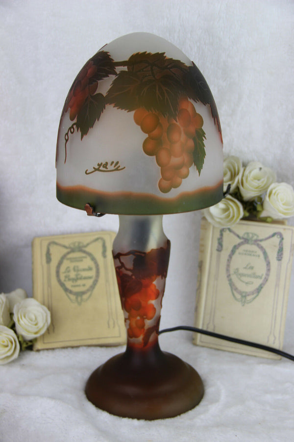 Gorgeous GLASS paste Grapes floral pate de verre table lamp attr. GALLE marked