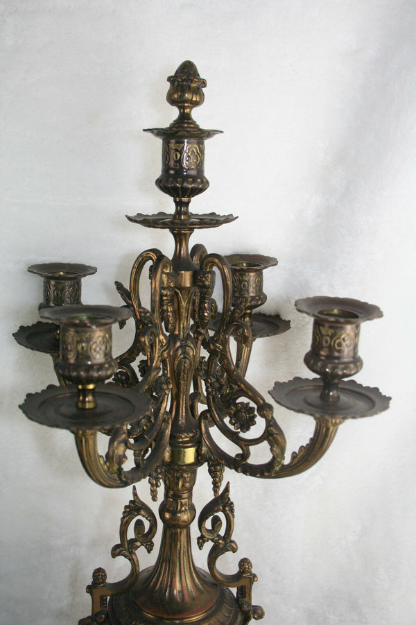 XXL Antique Brussels Clock mantel set candelabras caryatids Bronze Luppens marke