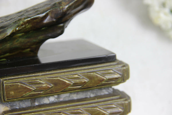 Large French 1930 art deco marble spelter bronze birds statue sculpture
