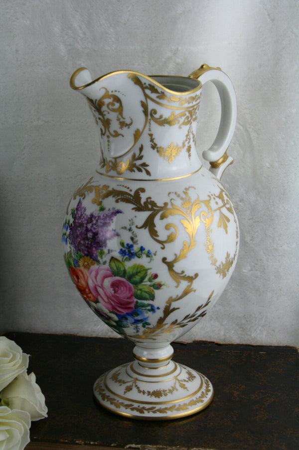 Antique French paris porcelain marked Pitcher coffee milk tableware floral 30's