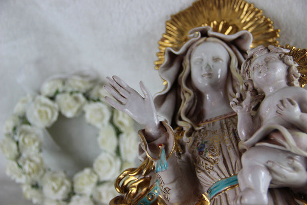 Stunning Religious Pattarino school Terracotta Madonna child statue italian 60s