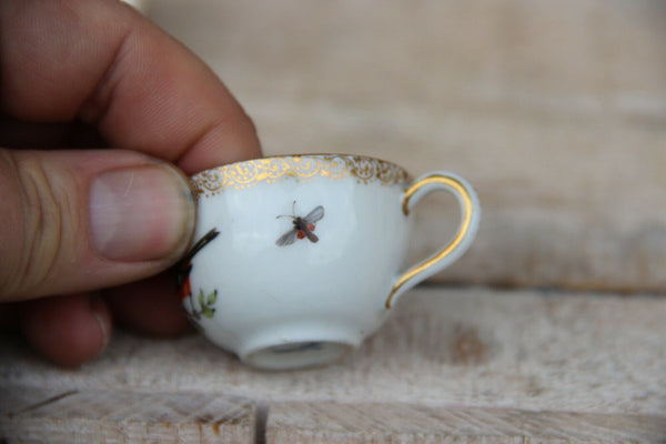 German mini blue crossed marked porcelain birds cup plate