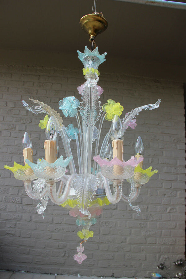 Murano hand blown glass Mid century Multi colour chandelier Italian 1970