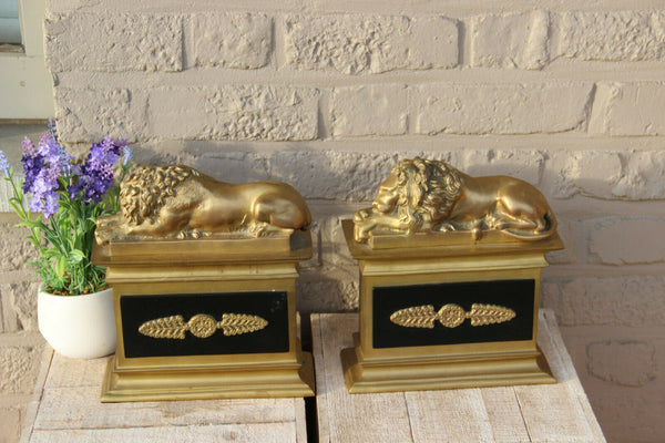 Top Exclusive French heavy bronze Empire resting lions animal bookends statues