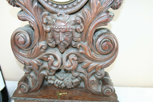 RARE! XXL Wood carved Black forest design Satyr putti 19thc French mantle clock
