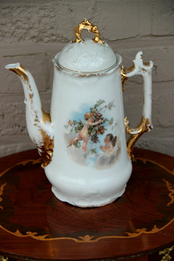 Antique French porcelain putti angels scene romantic coffee tea pot