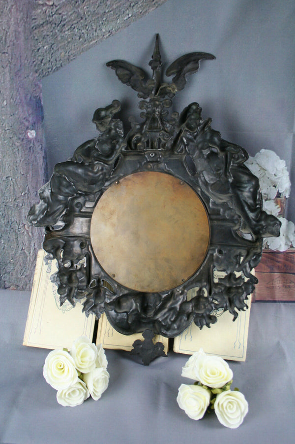 Rare Art nouveau design metal carved lady putti wings barometer German