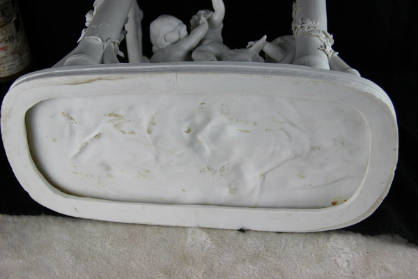 XL Antique French bisque porcelain neo classical putti cherubs ram group columns