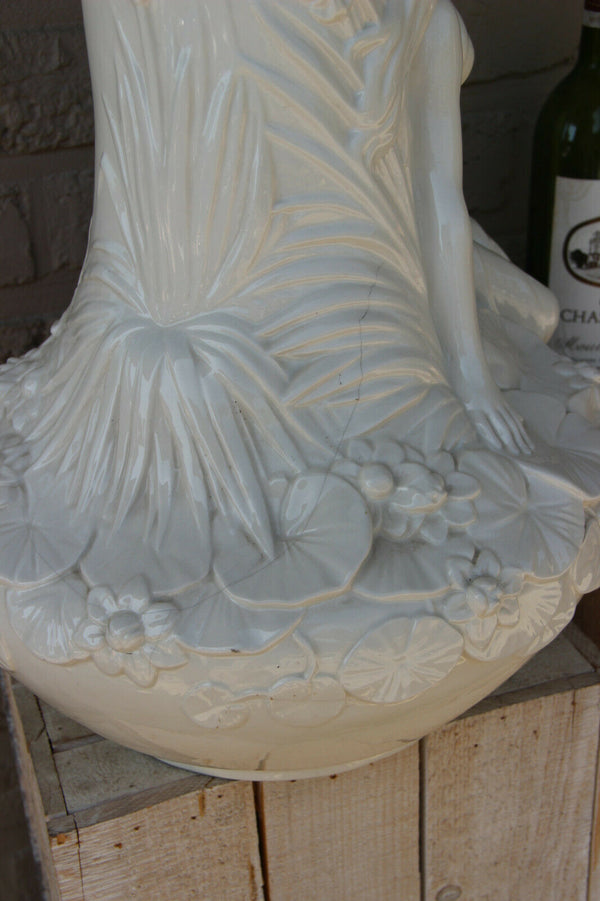 XL French art nouveau porcelain white Lady nymph Satyr head floral Vase