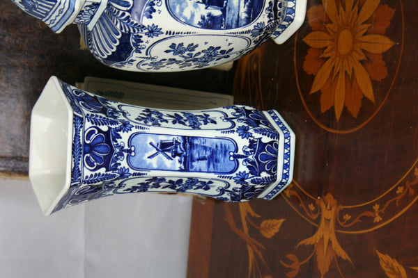 SET Blue - white pottery Delft  Mills Landscape Vases set marked made by BOCH