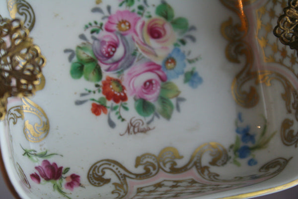 Set of 3 French limoges porcelain ashtrays marked floral