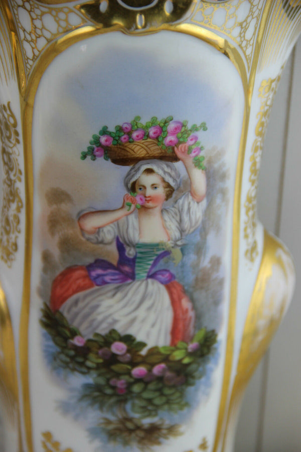 Stunning PAIR XL Antique Vieux old paris porcelain Vases victorian lady portrait