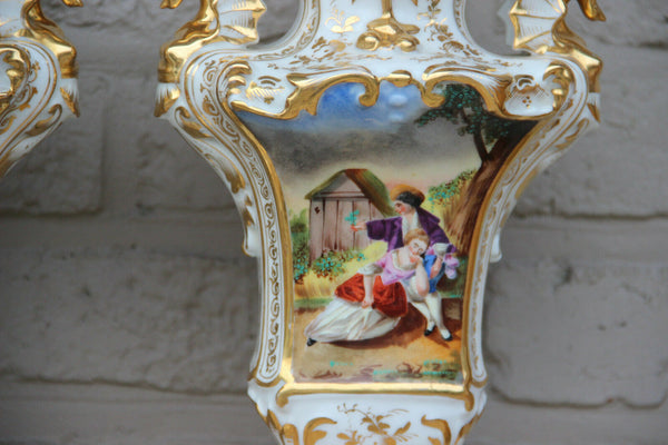PAIR Antique 19thc Vieux paris porcelain Vases dragon gothic victorian rare