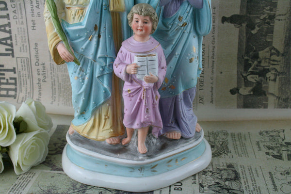 Holy Family Porcelain Biscuit French statue turquoize colours