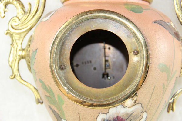 French Vintage Faience art nouveau design Clock dragon brass handles