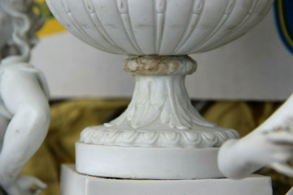 Huge Antique german Bisque porcelain group nymph Clock vase
