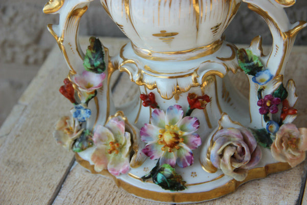 Top antique Vieux paris porcelain FRench vases Floral relief decor attr. petit