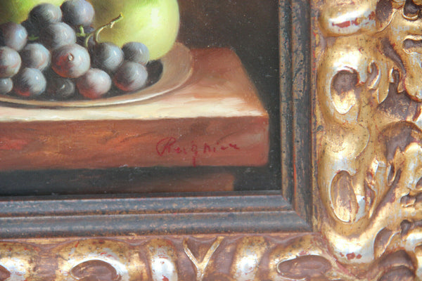 Vintage Flemish oil panel painting still life fruits signed