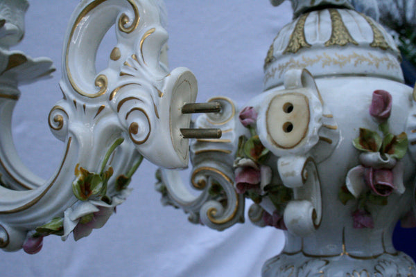 Capodimonte porcelain  VTG italian 60's chandelier 6 arms marked floral decor