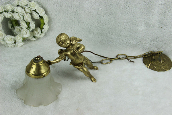 French antique putti angel figurine pendant chandelier lamp