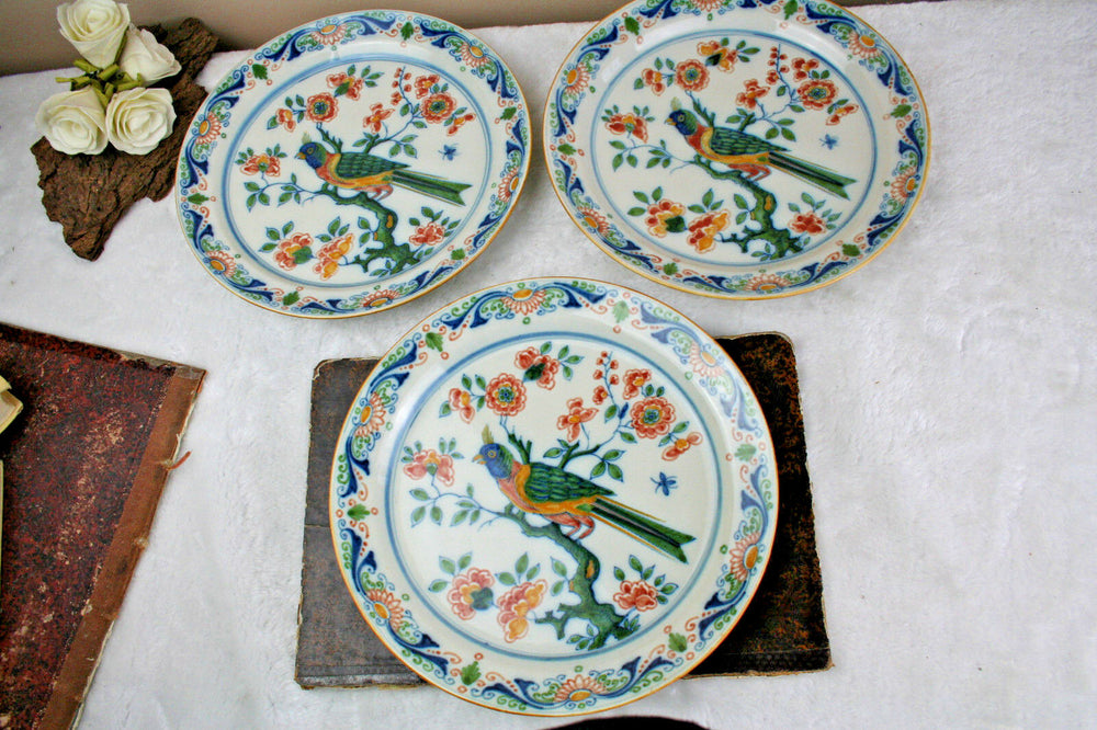 Set of 3  Antique Dutch pottery Plate with birds Makkum Tichelaar marked