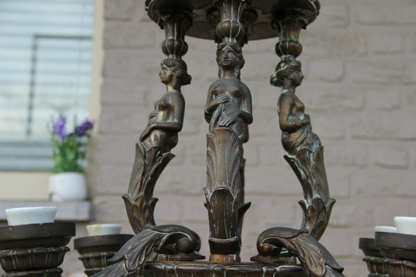 French antique Bronze Caryatid 4 graces Figurines Chandelier 4 arms 1900