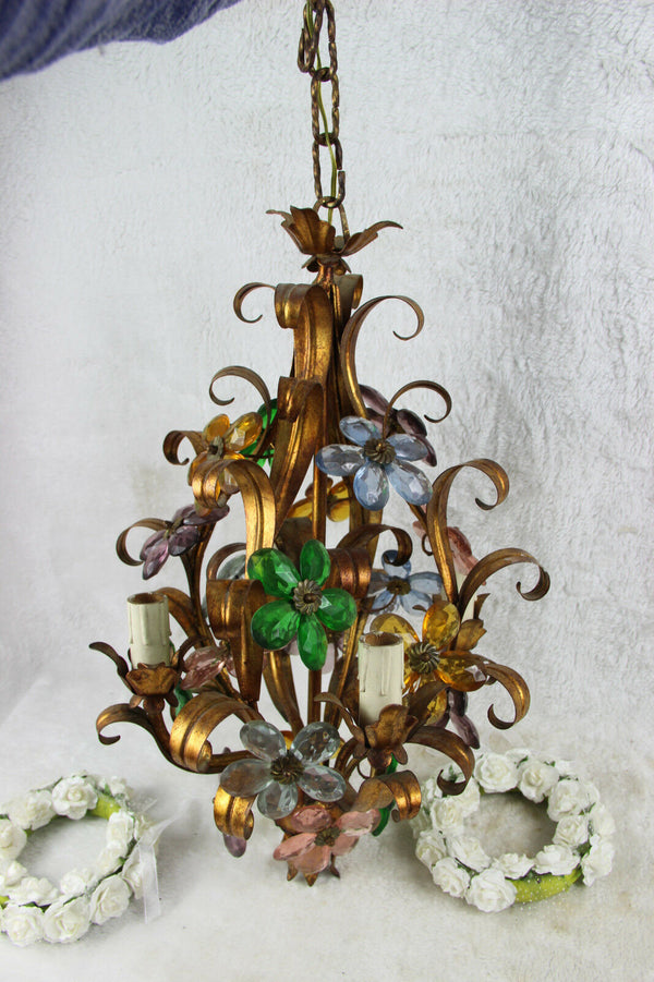 Hollywood regency Mid century 1950 MAison bagues daisy flower glass chandelier